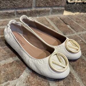 Valentino by Mario Valentino Calliope Monogram Leather Ballet Flats Cream Size 6